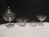 Star Pattern Covered Pedestal Dish, Open Sugar, Bowl and Small Compote