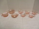 Pink Depression Glass Creamer and Sugar Bowl, Cups and Nappy Dish
