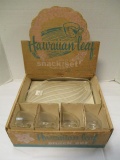 Federal Glass Hawaiian Leaf Snack Plates with Cups in Original Box