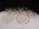 Manhattan Pattern Serving Bowl, 2 Round Trays, 4 Sherbets, 4 Wine Glasses and Creamer
