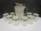 Silver Rim Wexford Pitcher with 8 Glasses