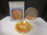 Two Indiana Glass Spirit of 76 Plates and Iridescent Divided Bowl