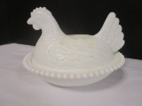 Milk Glass Hen on Nest with Turned Tail