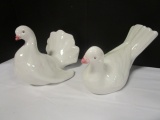 Pair of Italian Pottery White Pigeons