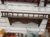 Wood Wall Shelf with Rail, Plate Stand and Two Pegs