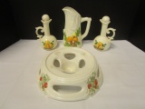 Mushroom Pattern Cruets and Pitcher and Vegetable Pattern Warming Stand