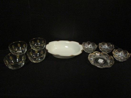 Haviland Limoges Bowl with Gold Rim, Set of 4 Berry Bowls, 3 Bowls and Bread Plate