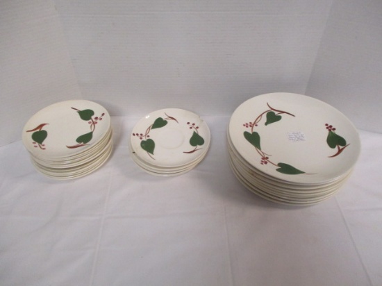 28 Pcs Blue Ridge and Sky Line Pottery Ivy Pattern Plates and Saucers