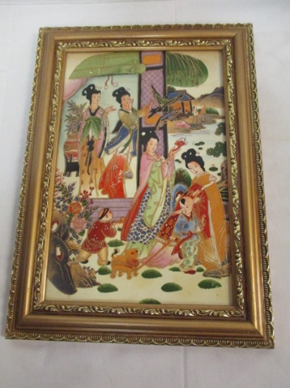 Framed Geisha Scene Tile
