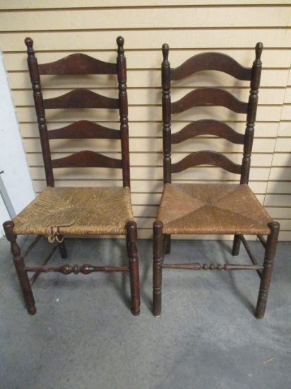 Two Rush Seat Ladderback Chairs