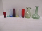 Colored Bud Vases and Hand Blown Green Glass Vases