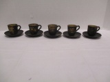 Five Painted Wood Cups and Saucers