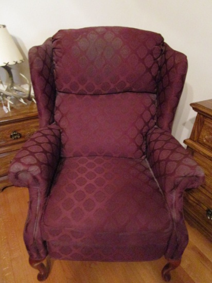 Lane Upholstered Wing Back Recliner with Queen Anne Style Legs