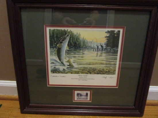 Framed/Signed Collectors Edition 1996 "First Catch" Print by Geoff Hager