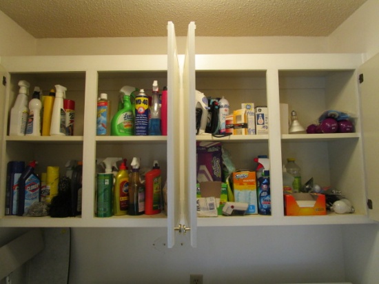 Contents of Laundry Cabinets-Cleaning Supplies, Light Bulbs, Irons, etc.