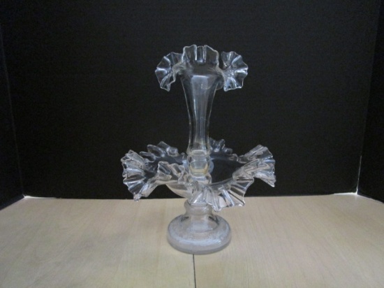 Hand Blown Ruffle Edge Clear Glass Epergne