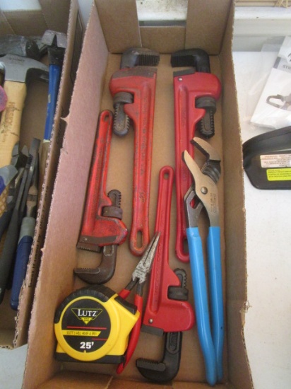 4 Adjustable Wrenches, Channel Locks and Tape Measure