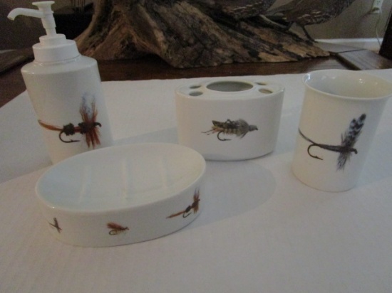 Angler's Expressions Four Piece Bathroom Set with Fly Fisher Lure Designs