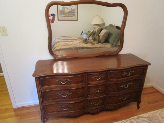 Dixie 9 Drawer Bow Front Dresser and Mirror with Scroll Feet