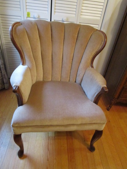 Shell Back Velour Chair with Queen Anne Style Legs