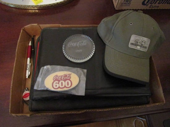 Coca-Cola Consolidated Items-Hat, Paper Weight, Leather Notebook,