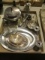 Silverplated Trays, Butter Dish, Tureen, Salt/Pepper Shakers, Candle Holders, etc.