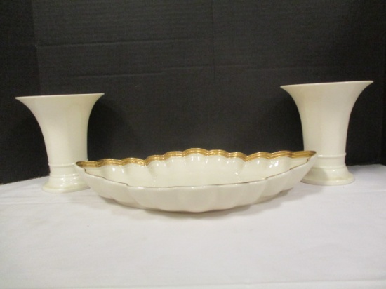 Lenox Diamond Shaped Serving Bowl and Pair of Vases