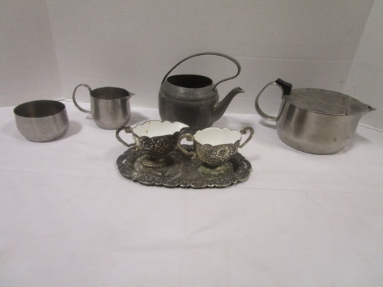 Viners of Sheffield Stainless Steel Tea Pot/Creamer/Sugar Bowl, Silverplate and
