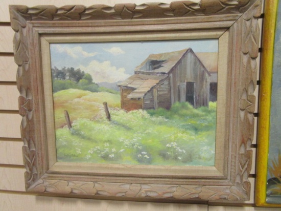 Framed Oil on Canvas of Old Barn by Sally Potter