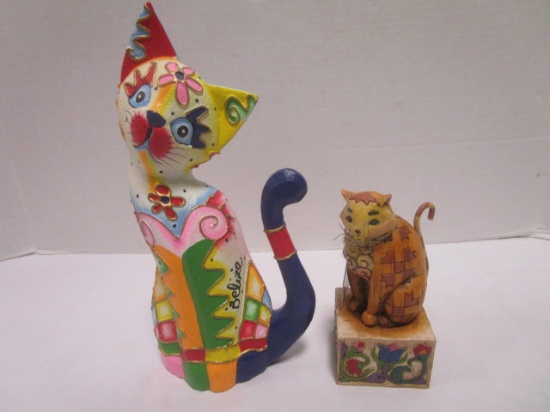 2003 Jim Shore "Jasper" Cat Statue and Painted "Belize" Cat Statue