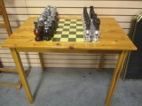 Wood Checker/Chess Board Table with Avon Cologne Chess Pieces