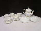 Antique Chelsea Blue Grape Pattern Tea Pot, Cups/Saucers and Desert Plates