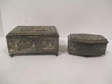 Two Silver-Tone Metal Lidded Jewelry Boxes