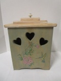 Lidded Wood Box with Hand Painted Hummingbird Design