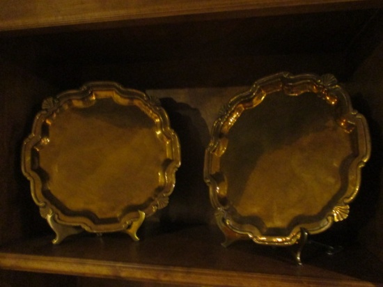 Pair of Decorative Crafts, Incl Trays on Brass Stands