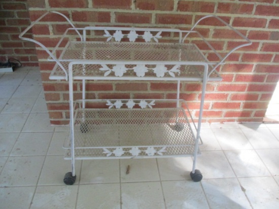 Metal Mesh Tea Cart with Dogwood Blossom Accents