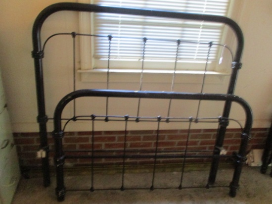 Vintage Full Size Iron Bed Painted Black with Metal Rails