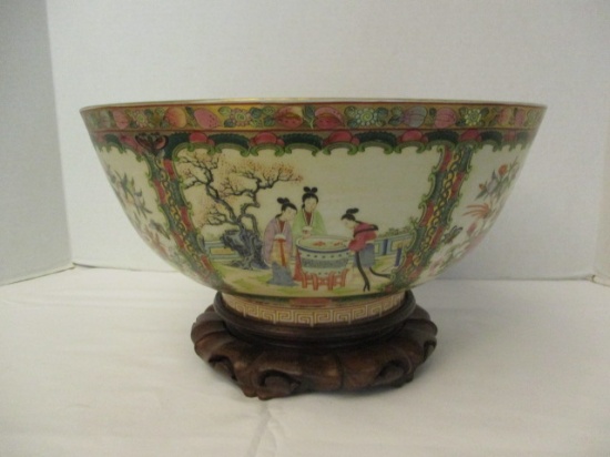 Large Oriental Bowl on Wood Stand