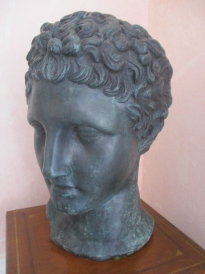 Male Cast Metal Bust with Patina Finish