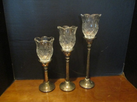 Three Tiered Godinger Silverplated Candle Holders with Shades