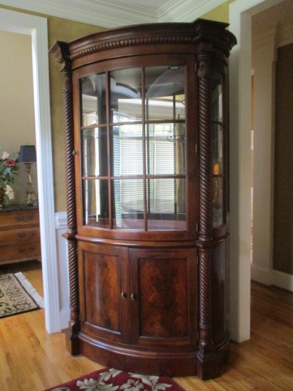 Henredon Mahogany Bow Front China Cabinet with Rope Twist Half Columns