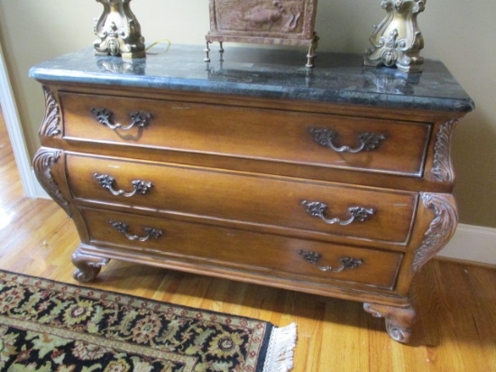 Bow Front 3 Drawer Chest with Faux Marble Top