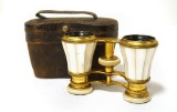 Beautiful Elegant Mother of Pearl Colmont Paris Binoculars in Original Leather Case