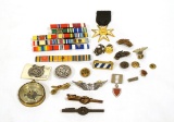 Large Assortment of Military Pins, Badges, and Ribbon Bars