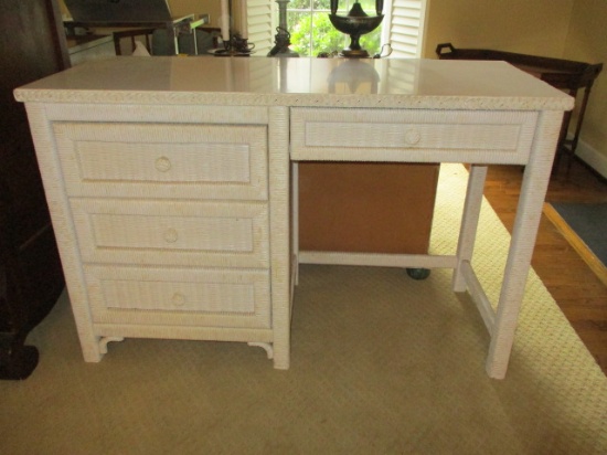Henry Link White Wicker Desk with Laminate Top