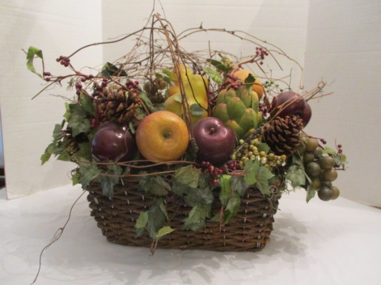 Artificial Greenery and Fruit Center Piece in Woven Basket
