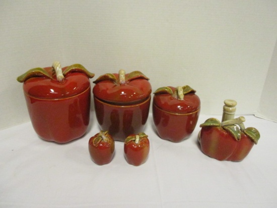 Ceramic Apple 3 Piece Cannister Set, Napkin Holder and Salt/Pepper Shakers