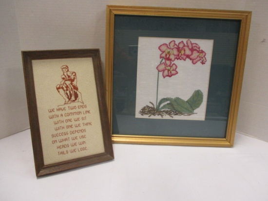 Two Framed Cross Stitch Needle Works