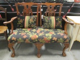 Wood Carved Bench with Upholstered Seat