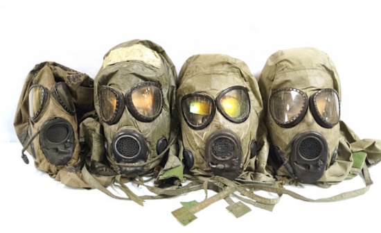 4 M17 A1&A2 Gas Masks with M6A2 Chemical, Biological Hoods